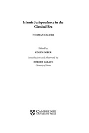 Islamic jurisprudence in the classical era Norman Calder ; edited by Colin Imber.